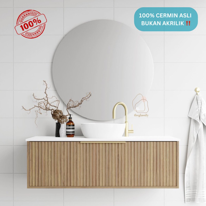 Kaca cermin bulat ( 20 cm & 30 cm ) kamar mandi / kaca dinding wastafel / aesthetic mirror bulat