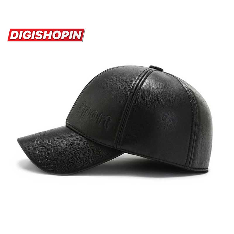 Topi Trucker Baseball PU Leather / Topi Korea Kulit Hitam / Black Hat Korean Baseball Style / Topi K