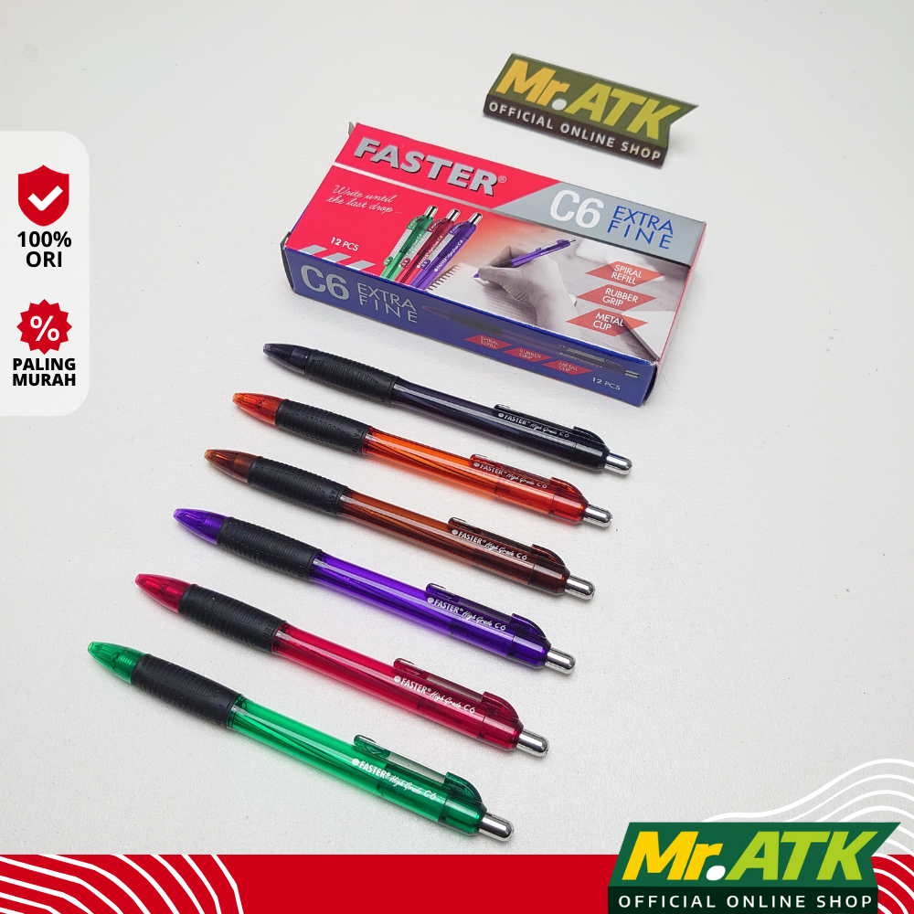 

PULPEN FASTER C6 MEKANIK / CETEK / RETRACTABLE WARNA HITAM - BALLPOINT PEN PENA BOLPOIN SATUAN / 1 PCS