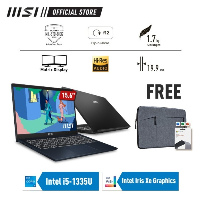Laptop Msi Modern 15 B13M 621|I5-1335U/8Gb/512Gb/W11+Ohs/Blue