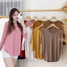 KAOS WANITA LENGAN PANJANG POLOS IMPORT KEKINIAN