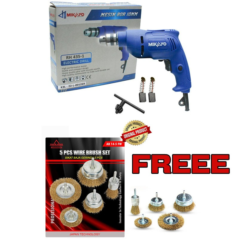 TERMURAHMIKAYO bor tangan bolak balik 10 mm FREE SIKAT KAWAT 5 PCS DARI YUKIDO