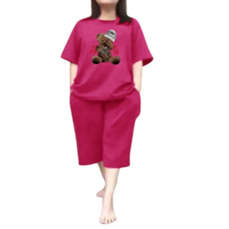 setelan wanita Dewasa Jumbo Ld 115 cm one set Baju kaos dan celana