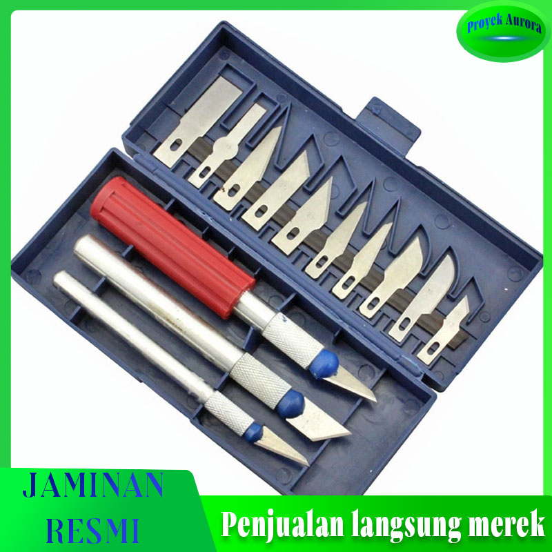 

(ada stok, dikirim dari jakarta)Set Pisau Ukir Seni 13 in 1 Crafting Art Knife with 3 Handle - A-003 - Silver