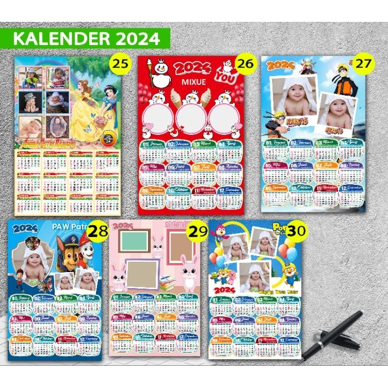 

kalender karakter 2025 Custom (Doraemon, Hello Kitty, Spongebob, power rangers, advengers, Dll).