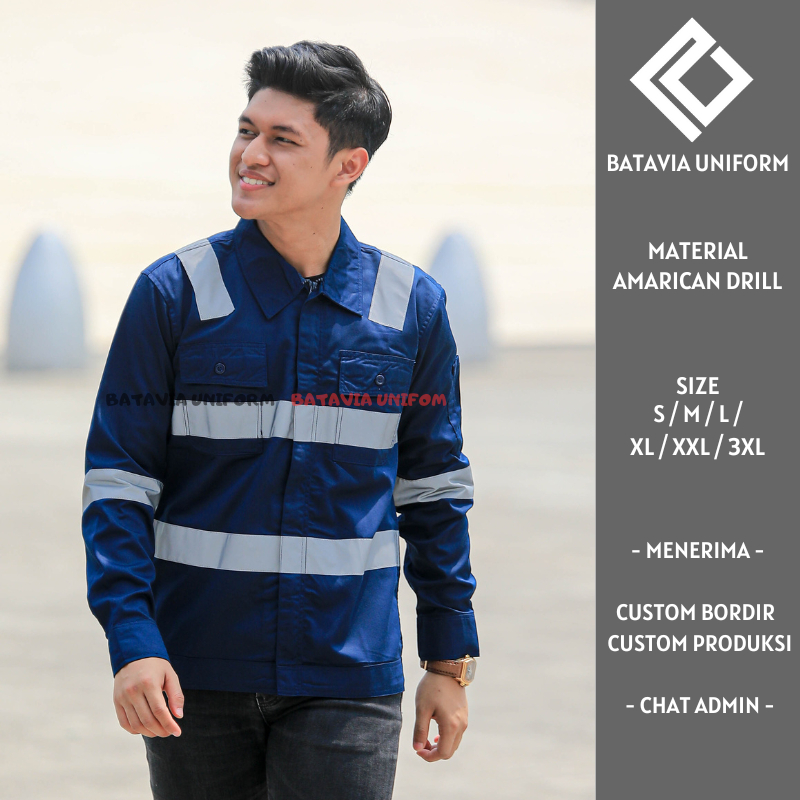 Safety Rembo by Batavia Uniform - Baju Kemeja Wearpack Safety K3 Lengan Panjang Resleting - Seragam 