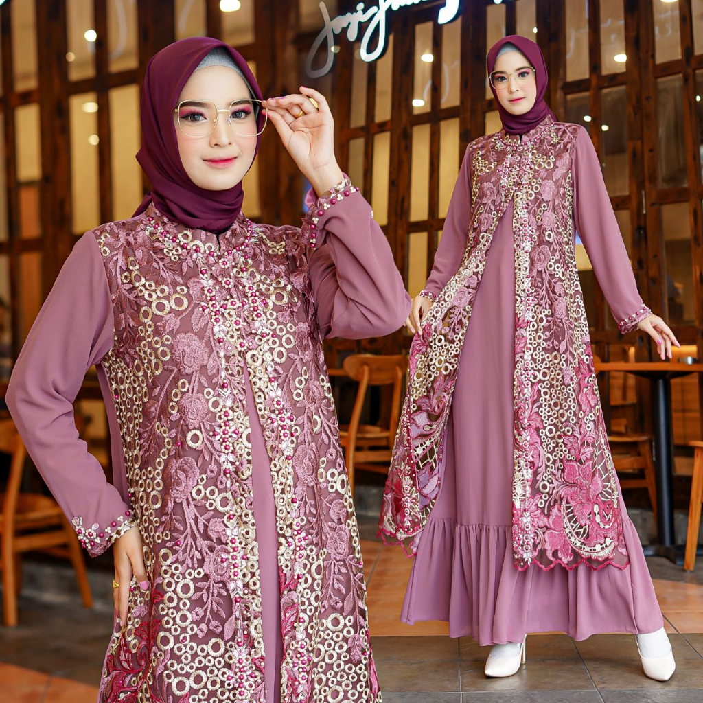 Aywears- GAMIS CARDIGAN CAROLINE/ GAMIS PESTA TWOTONE / GAMIS KONDANGAN MURAH