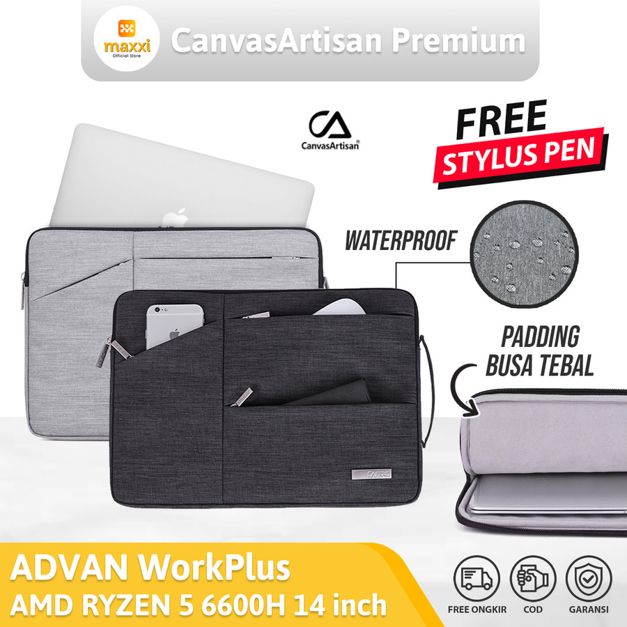 Tas Laptop ADVAN Laptop WorkPlus AMD RYZEN 5 14" Tas Sleeve Tahan Air 13 Inch Kanvas Premium Case Co