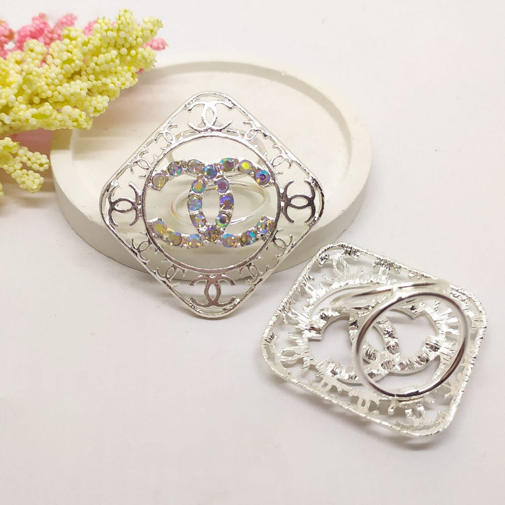 Termurah RING hijab /bros hijab/kolong jilbab/aksesoris hijab-Kotak CHN Silver