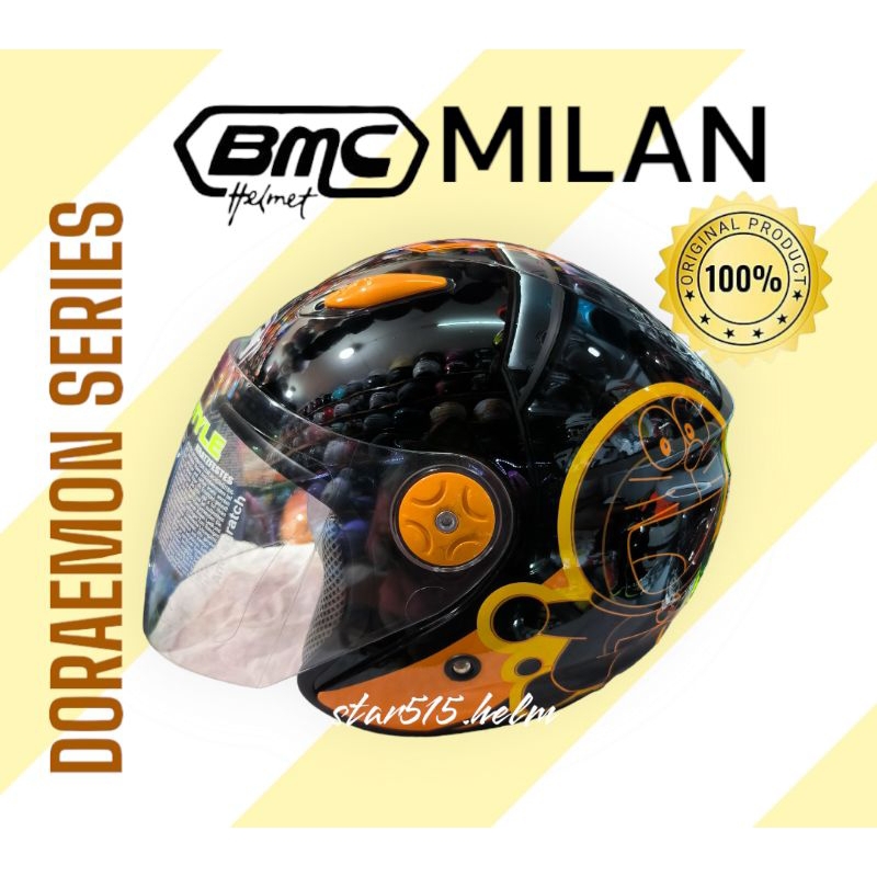 HELM BMC DORAEMON DEWASA HELM BMC MILAN RETRO BLACK ORANGE HALF FACE