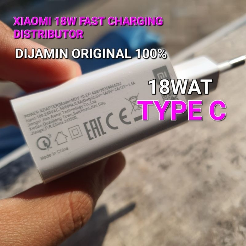 Charger XIAOMI Redmi 3A 18Wat Tipe C ORIGINAL HP Mi 10lite 10 5G Note 8Pro Pocophone F1 Mi9se Mi9Lit