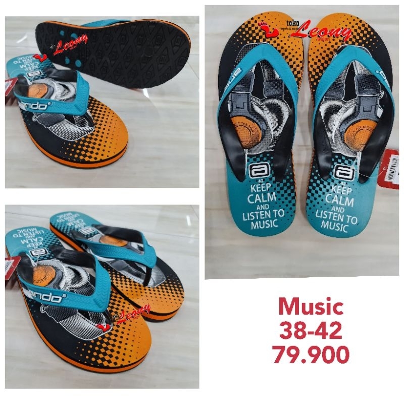 Sandal jepit ando motif music 38-42