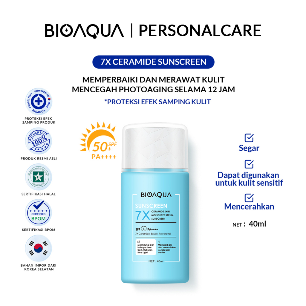 BIOAQUA 7X Ceramide Serum Sunscreen SPF 50 PA ++++ Sunscreen Gel Sunblock Wajah 12H Sun Protection 0