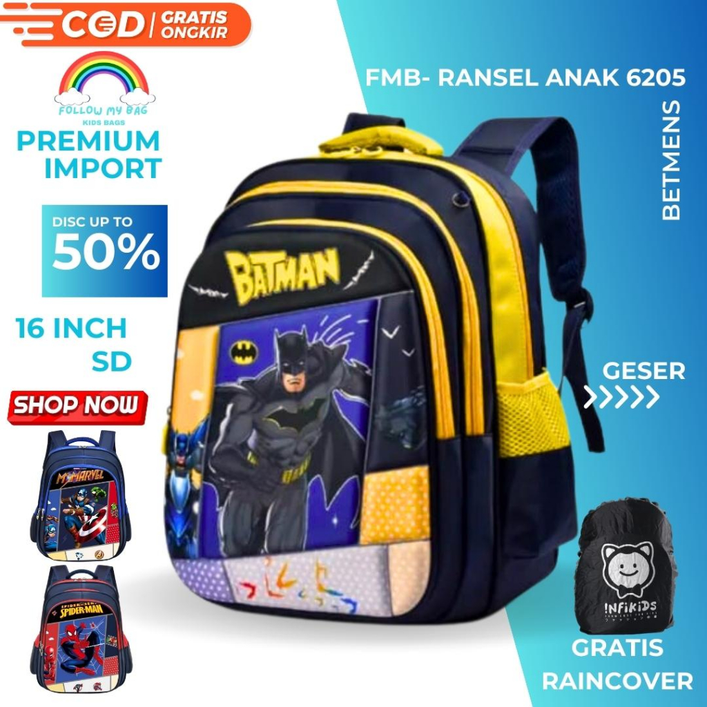 Tas Anak Laki Laki Sekolah SD Import - Tas Ransel Anak SD - Tas Sekolah Anak SD Karakter
