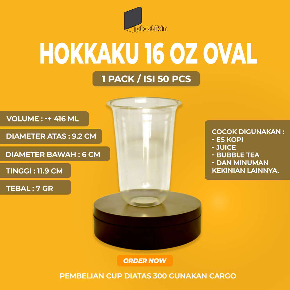 HOKKAKU OVAL 16 OZ 7GR / GELAS PLASTIK OVAL 16 OZ / CUP PLASTIK PP 16 OZ OVAL