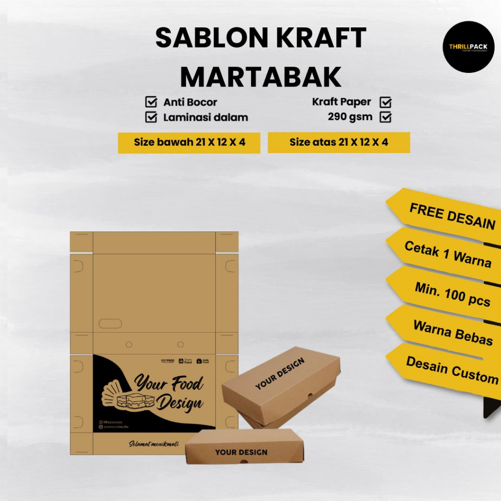 Sablon Custom Box Martabak Kraft ( P21 X L12 X T4 ) Custom Desain / Sablon Box Martabak Custom /Sabl