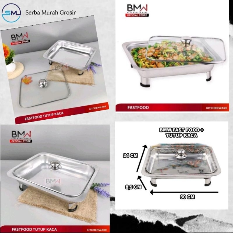 tempat prasmanan/prasmanan kaca dan kaki/wadah lauk tutup kaca/BMW glass cover/fast food tutup kaca