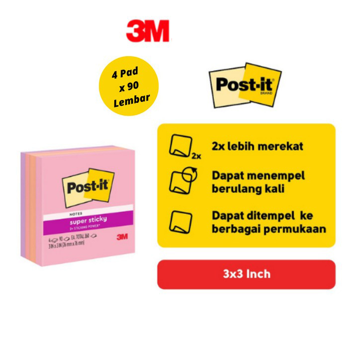 

Tokiko 3M Post it Sticky Notes Flamingo 654-SS FLA 4 Pad 3x3" memo 450lbr