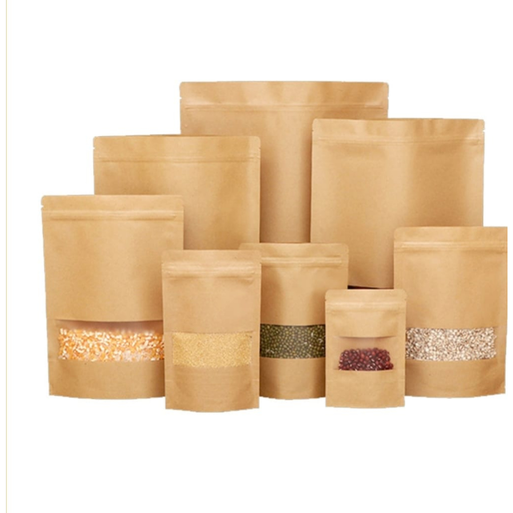 Standing Pouch Kraft Paper EKONOMIS WINDOW ZIPLOCK Plastik TERMURAH