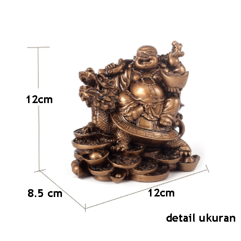 Fengshui Patung Budha Tertawa naik kura naga Gold koin