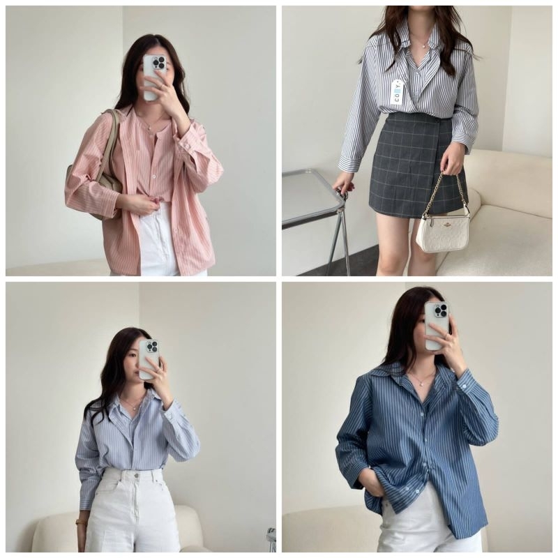 Kemeja Layer Office kantor Atasan Wanita//Sora Shirt//Stripe Shirt Double Layer