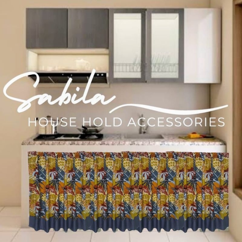 Gorden Kolong Dapur Minimalis Motif Bunga Monstera