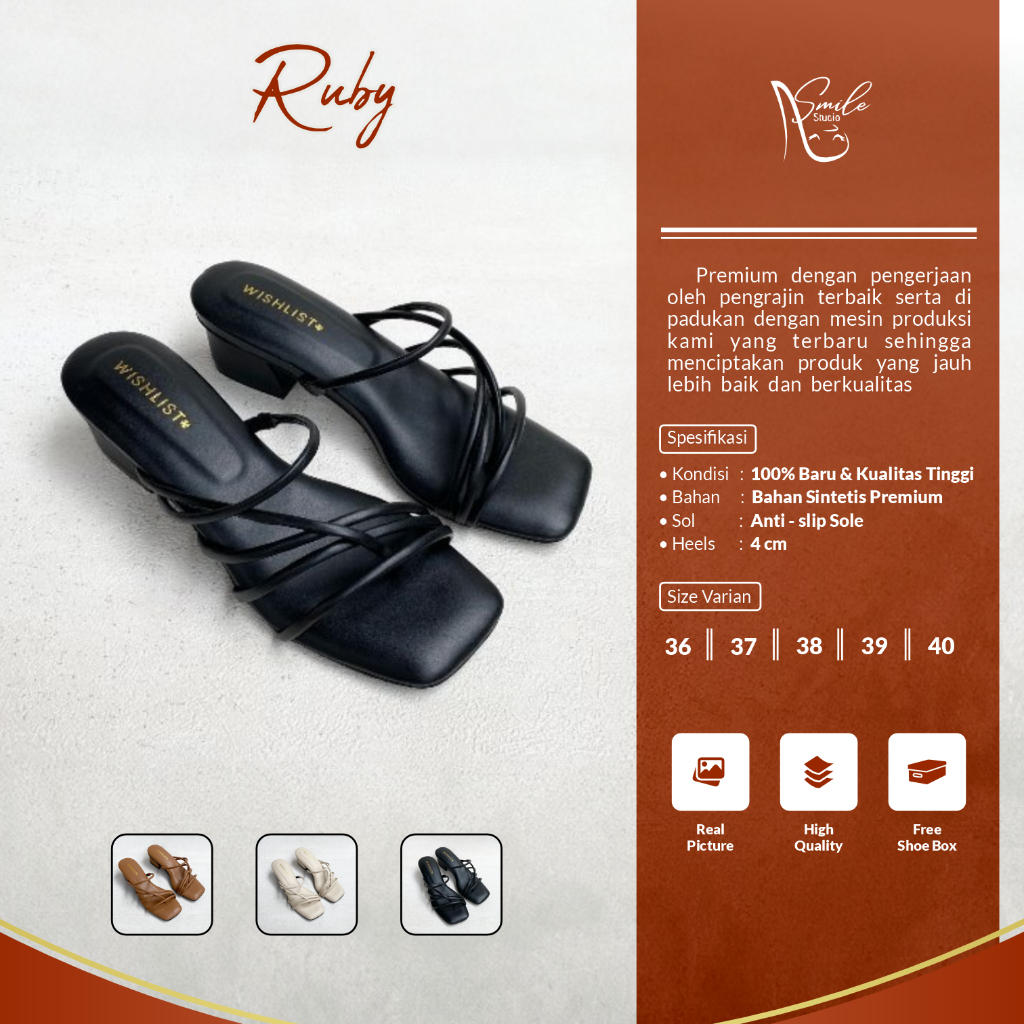 Sandal Jepit Wanita Heels 4Cm Ruby Bahan Sintetis Premium Anti Slip Wishlist