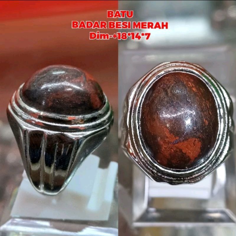 CINCIN BATU BADAR BESI MERAH NEMPEL MAGNET RING ALPAKA SUPER
