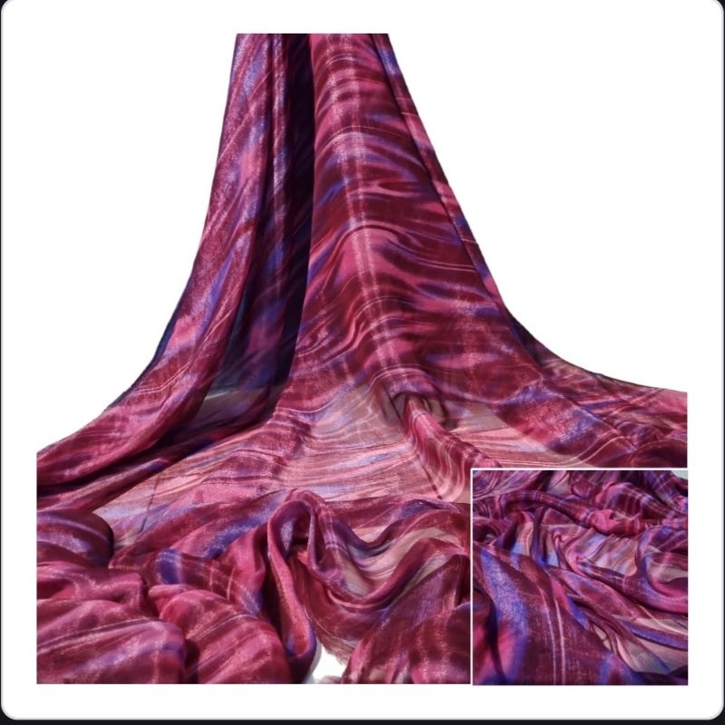 Kain Sifon Gradasi Pelangi Ombre | Bahan Chiffon Silk Salju Crinkle ( Warna Warni )