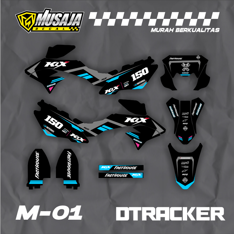 Decal Dtracker motif hitam abu biru supermoto full body