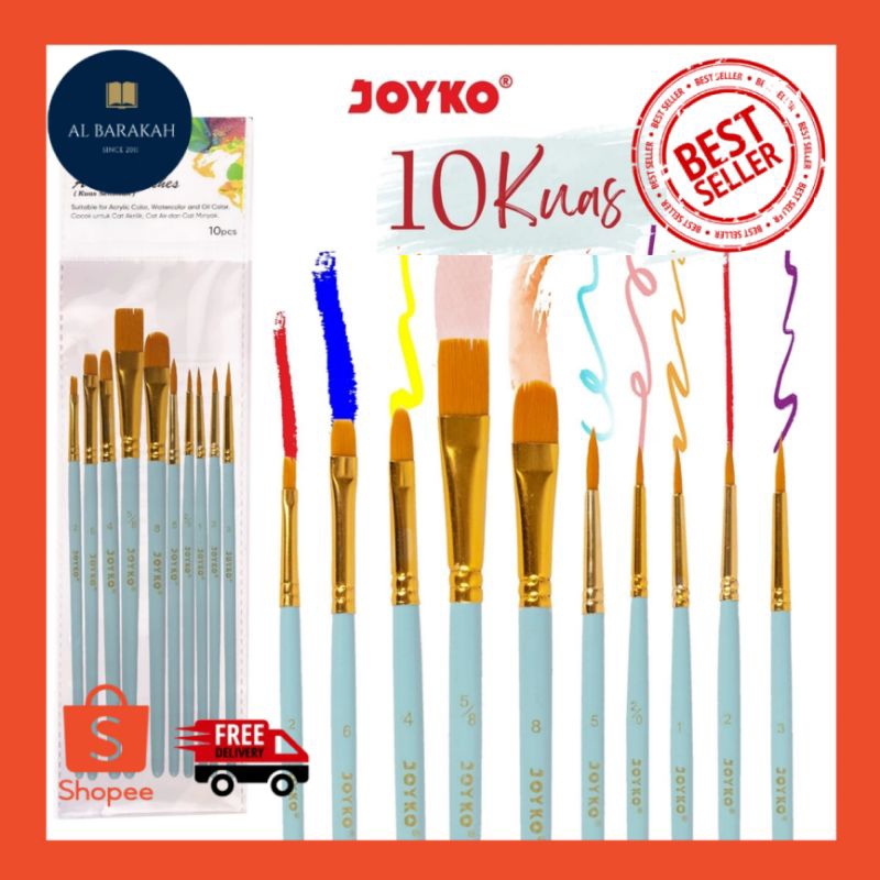 

1 Set !!! 10 Pcs BRUSH SET KUAS CAT AIR CAT MINYAK LUKIS ACRYLIC JOYKO BR-17 ARTIST BRUSHES