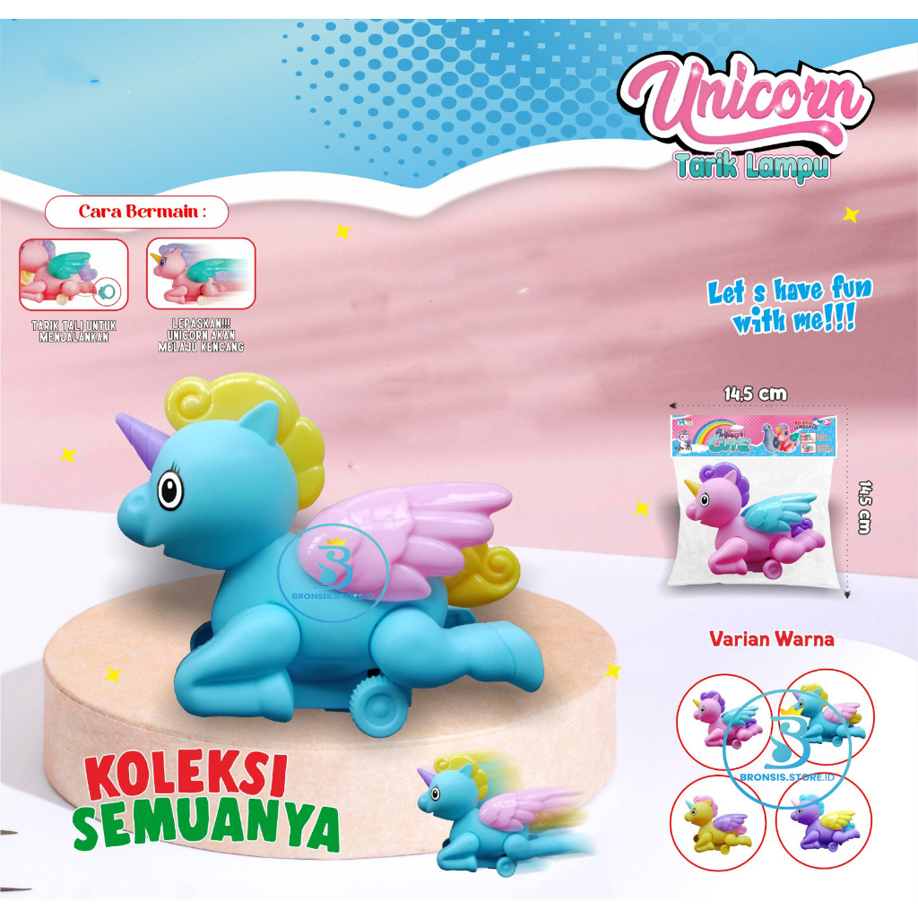 WU - Mainan Anak Kuda Pony tarik Bisa Berjalan Ada Lampu - Unicorn Tarik - Kuda Poni Tarik Berjalan