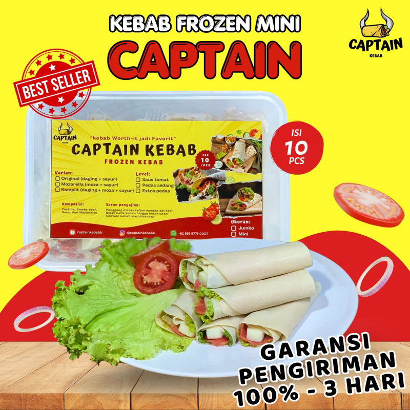 

Kebab Frozen Mini Full Daging Mozarella Captain Kebab Isi 10pcs