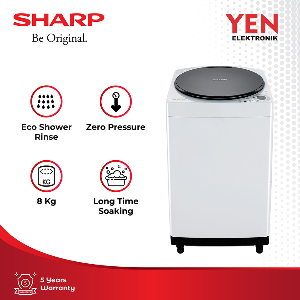 Sharp Mesin Cuci 1 Tabung ES-M809T-GG White 8Kg