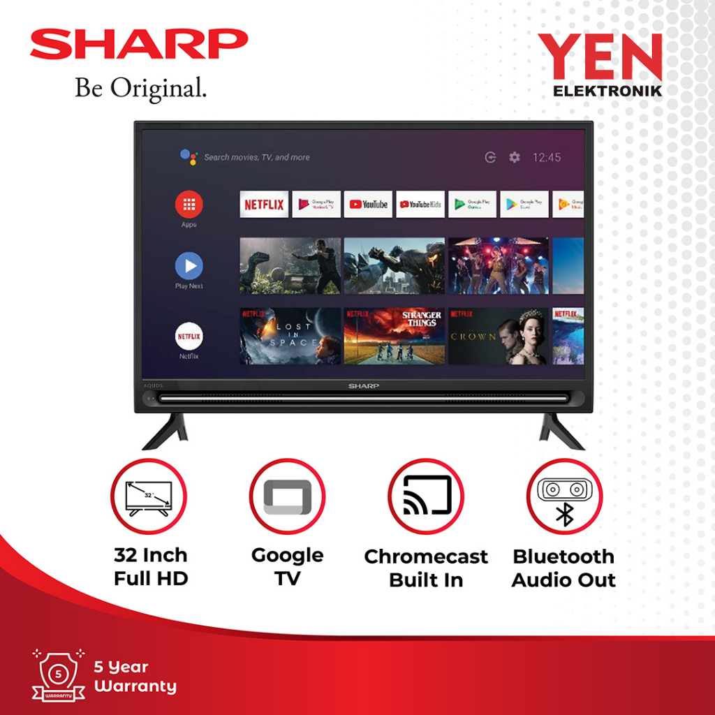 Sharp LED TV HD Ready Google TV with Google Assistant 2T-C32EG1I Black 32 inch