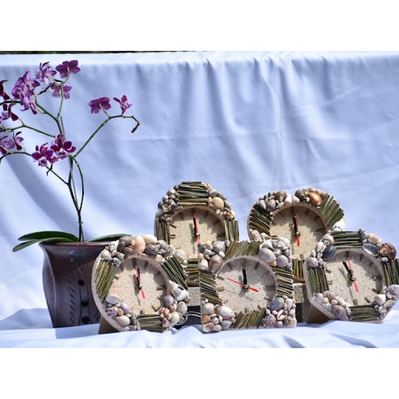 jam dinding pasir dan kerang aesthetic kerajinan jam pasir dan kerang