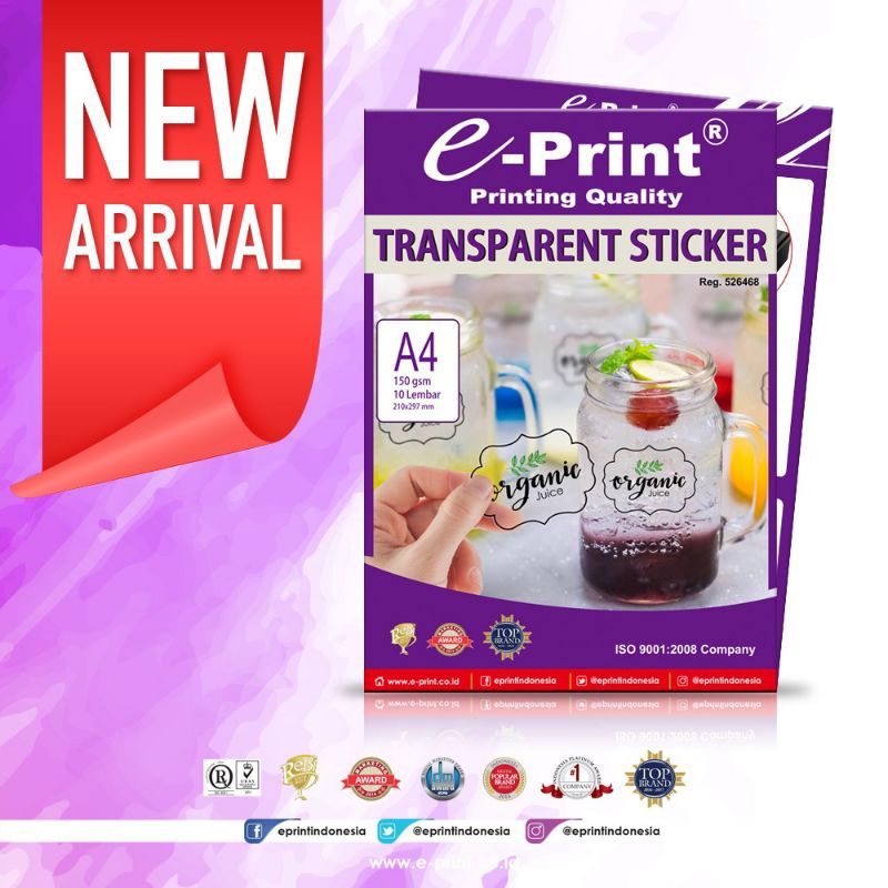 

EPRINT TRANSPARENT STICKER A4 150GSM / STICKER TRANSPARAN EPRINT