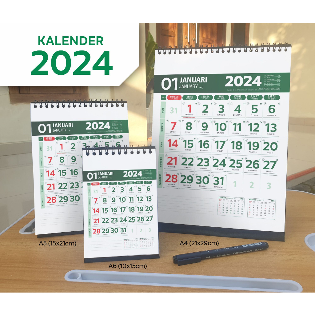 

Kalender meja 2024 dan 2025 catatan 07, ukuran A6 A5 A4, dilengkapi dengan penaggalan jawa, pasaran, hijriyah, pranotomongso, kalender kerja 2024