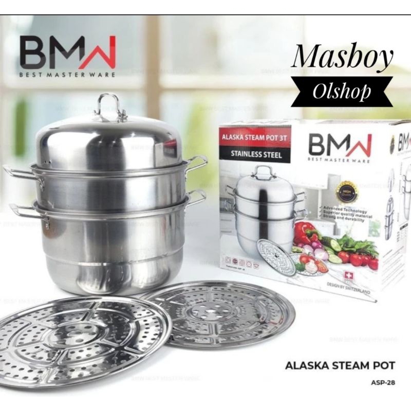 Panci Kukus Stainless Susun 3 / Panci Steamer Pot ALASKA 3 Susun 28 cm