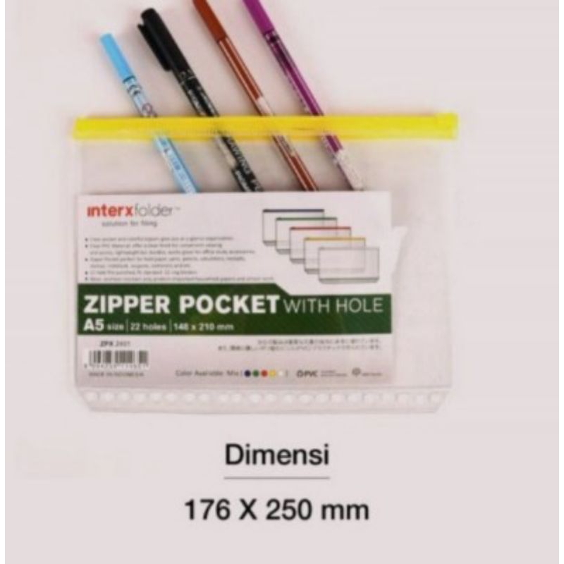 

Zipper pocket binder divider A5 Inter X with hole - pembatas loose leaf