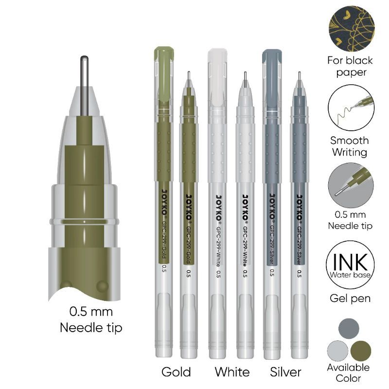 

Color Gel Pen Pena Warna Gold Silver Joyko GPC-299 Premium Color Warna 0.5 mm