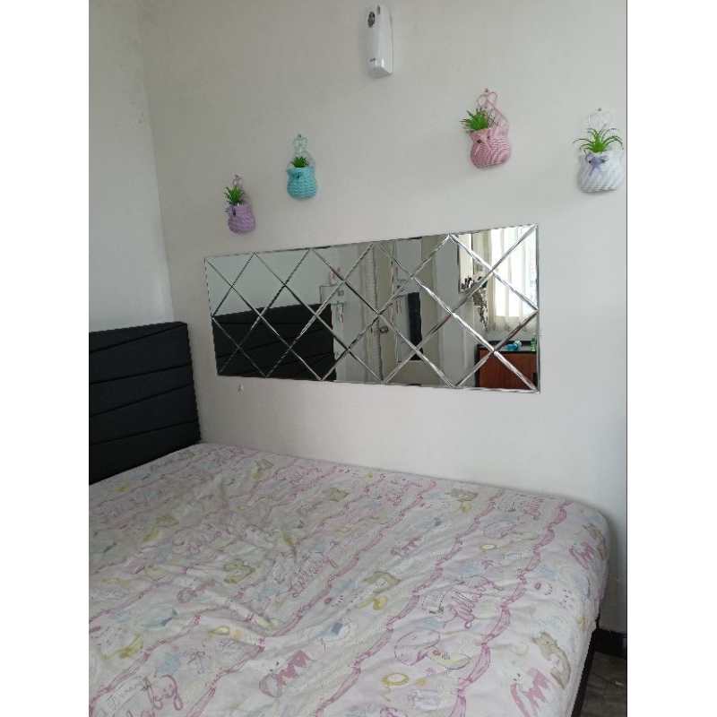 57x130 tebal 3 Mili bevel 1 cm ASLI KACA CERMIN FREE PACKING KAYU DAN DOUBLETAPE FOAM cermin dinding