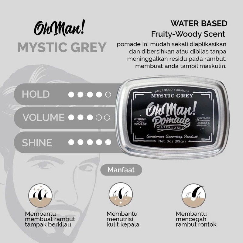 Pomade Waterbased - Oh Man Mystic Grey Waterbased Aroma Fruity Woody