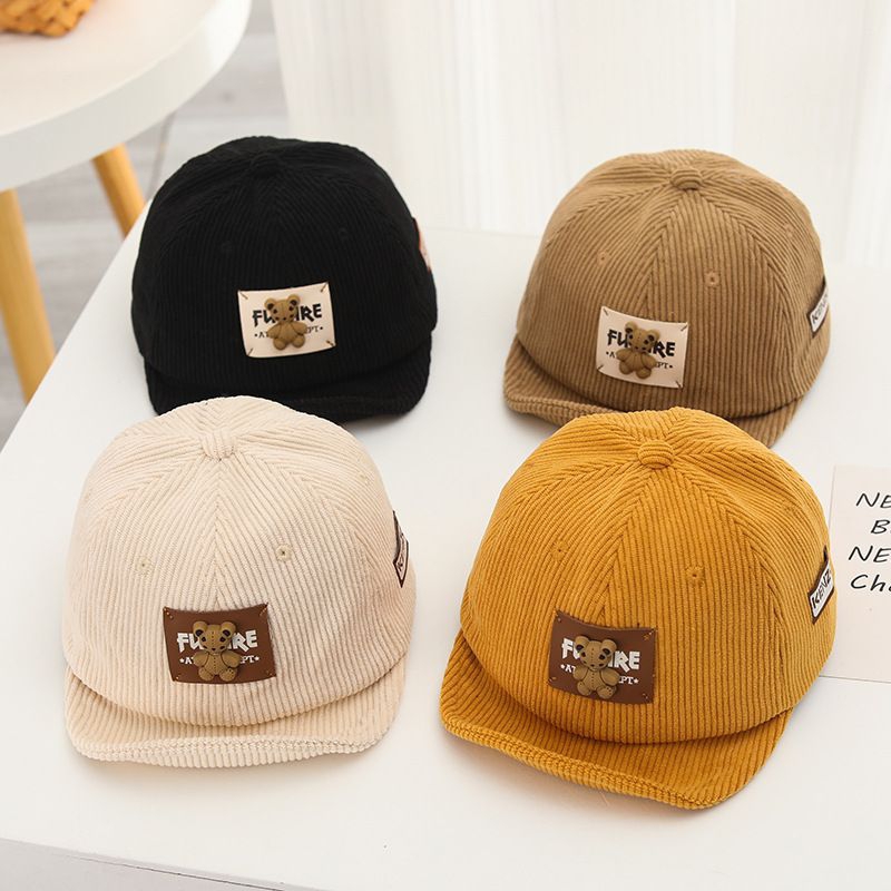 Topi pet bayi bahan corduroy motif Bear Kenz0