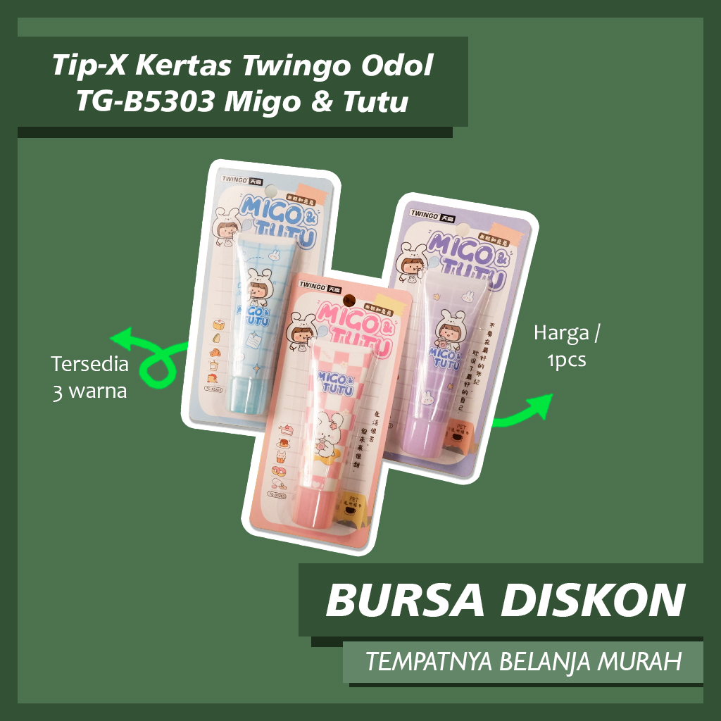 

Tip-X Kertas Twingo Odol TG-B5303 Migo & Tutu Correction Tape Roll Tipe x Tipex Tip x Tip-ex Pita Penghapus Pulpen Sekolah