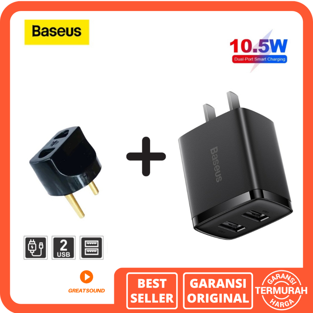 Baseus Adaptor USB Compact Charger Dual USB 10.5W  Baseus Kepala Charger Baseus Adaptor Baseus Kepal