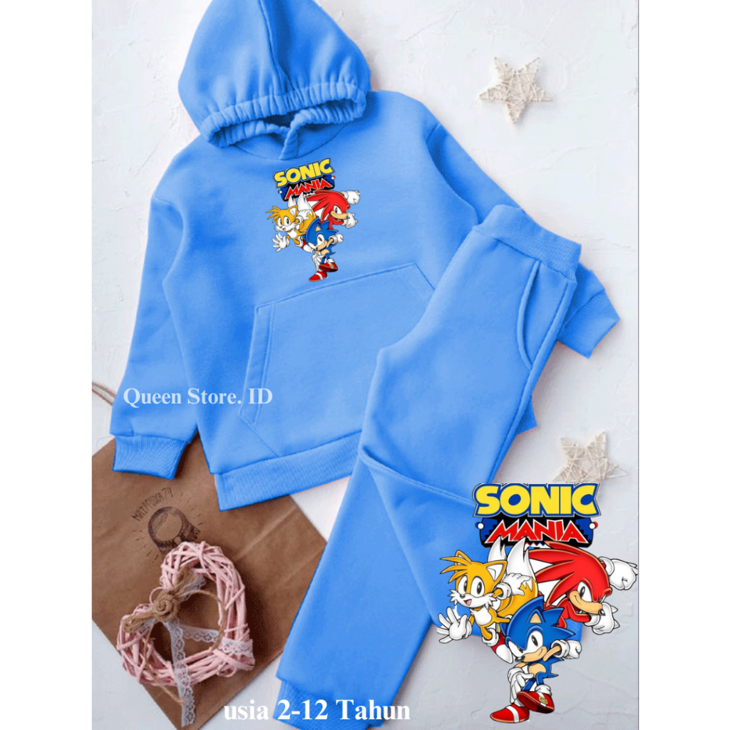 Setelan Hoodie Anak Laki-Laki / Perempuan Usia 2 3 4 5 6 7 8 9 10 11 12  Tahun karakter SONIC Terlar