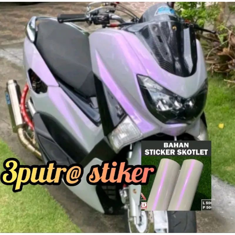 sticker skotlet motor mobil putih/mutiara lembayung lebar 50cm