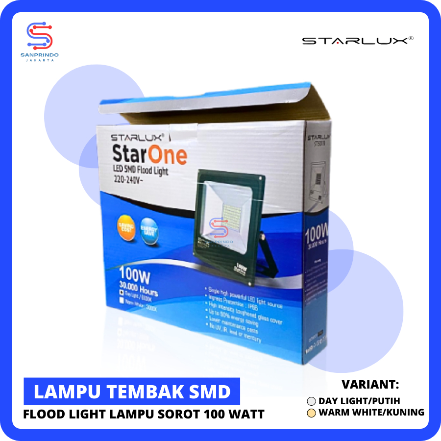 Starlux Lampu tembak 100 watt type S (sinar kuning/ warm white)/ Flood light 100w