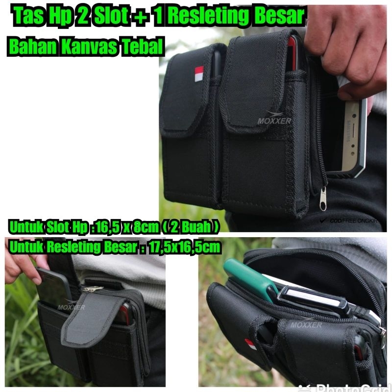 Tas hp 2 slot tas pinggang 2 slot tas hp 2 slot sarung dompet Hp kanvas tebal